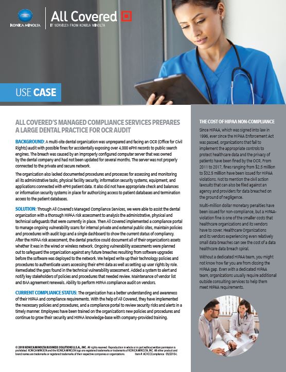 All Covered HIPAA Case Study Cover, Konica-Minolta, Uni-Copy Technologies, Konica Minolta, Lexmark, Toshiba, Copystar, KIP, LA, MS