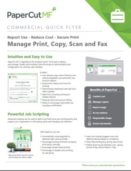 Commercial Flyer Cover, Papercut MF, Uni-Copy Technologies, Konica Minolta, Lexmark, Toshiba, Copystar, KIP, LA, MS