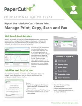 Education Flyer Cover, Papercut MF, Uni-Copy Technologies, Konica Minolta, Lexmark, Toshiba, Copystar, KIP, LA, MS